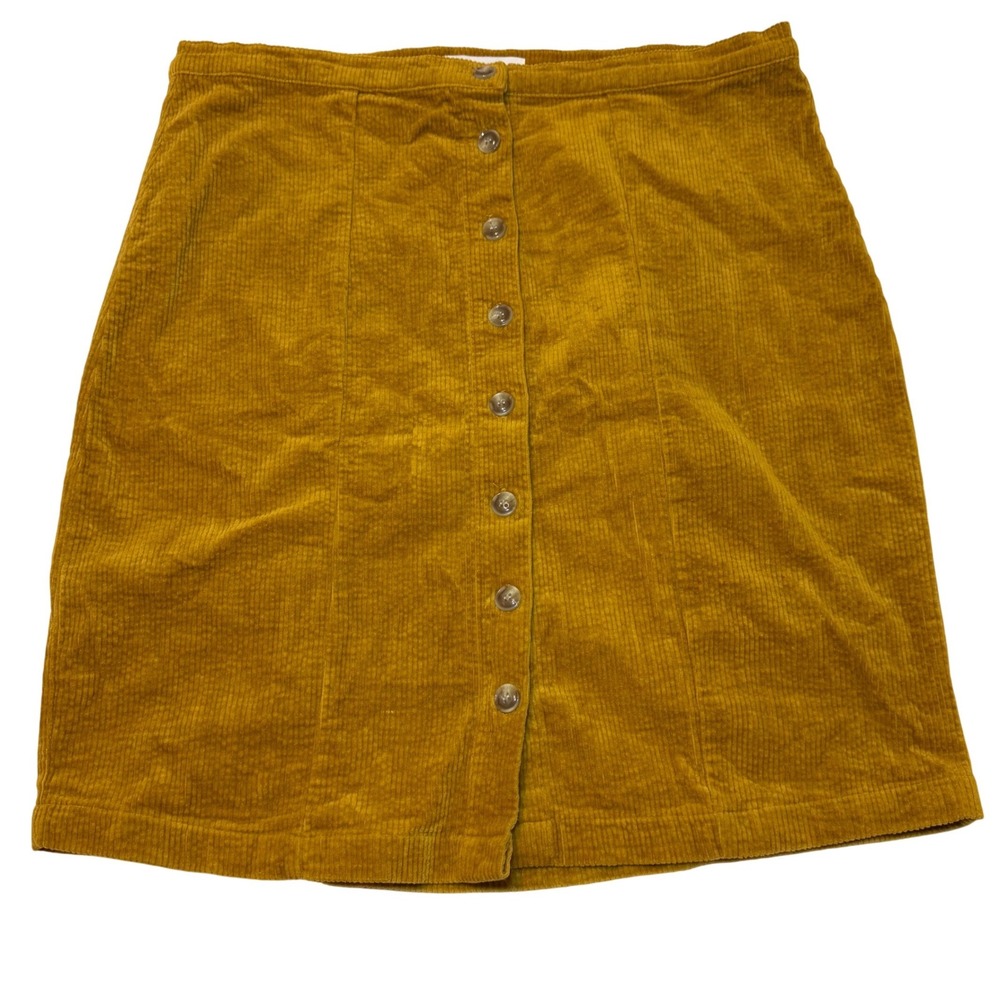 Womens Mustard Yellow Corduroy Button Front Mini Skirt XL Casual Academia Boho